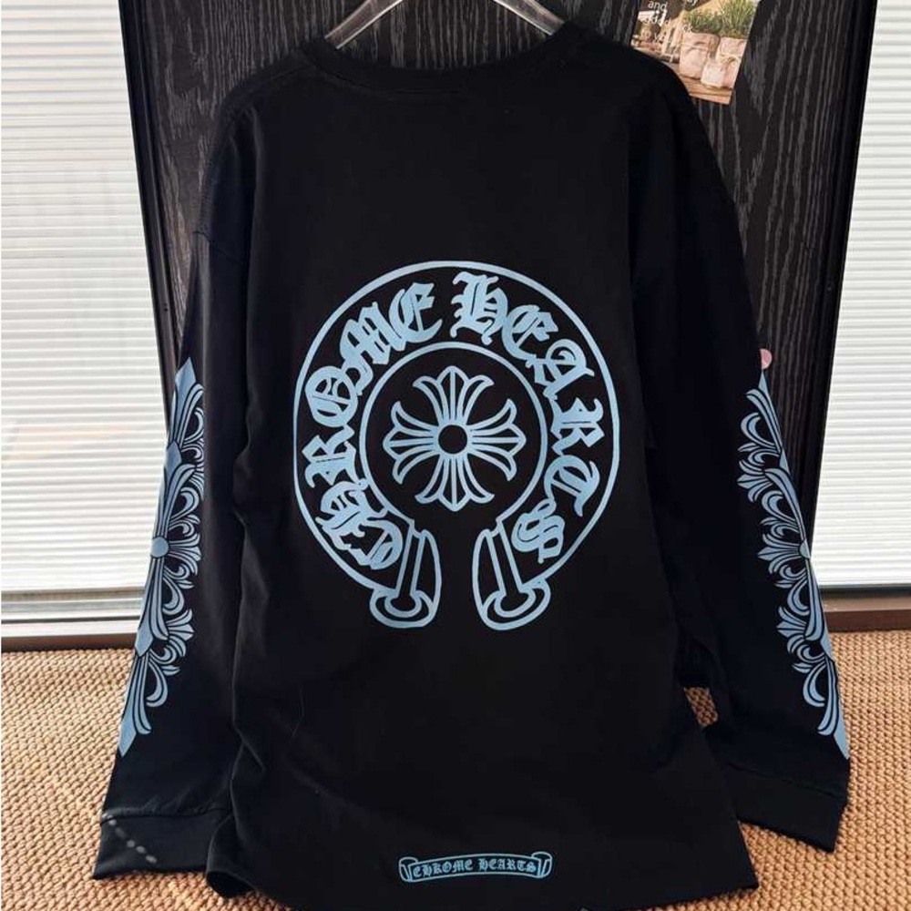 Chrome Hearts Black Shirt with Blue Graphics